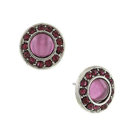 Silver-Tone Purple Button Earrings