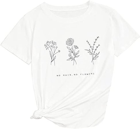 SweatyRocks Women's Cute Tee Graphic Print Crewneck Short Sleeve T Shirts Top Beige XS at Amazon Women’s Clothing store
