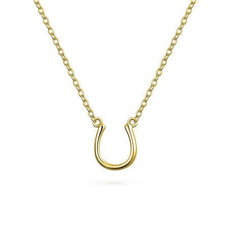 Bling Jewelry - Minimalist Simple Equestrian Good Luck Charm Horseshoe Pendant Necklace For Women For Teen 14K Gold 925 Sterling Silver - Walmart.com