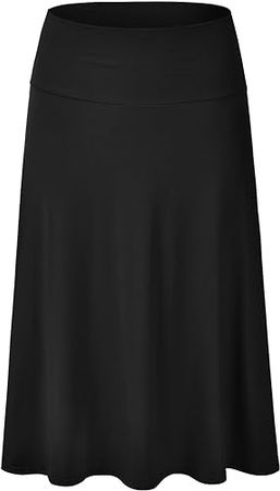 EIMIN Women's Solid Flared Lightweight Elastic Waist Classic Midi Skirt Navy 3XL at Amazon Women’s Clothing store
