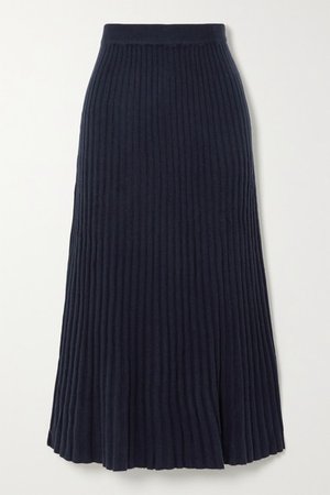 Ribbed Cashmere Midi Skirt - Navy