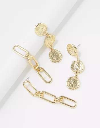 AEO Coin + Chain Earrings 2-Pack gold