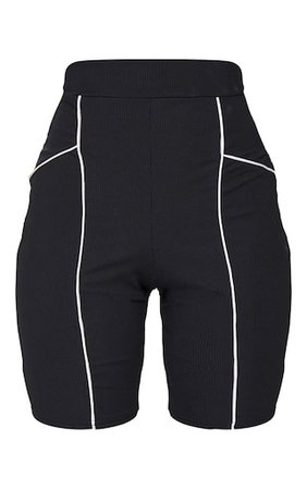 Black Rib Binding Detail Cycle Shorts | PrettyLittleThing