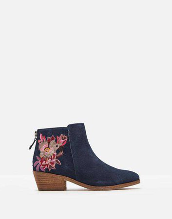 Langham embroidery NAVY BIRCHAM BLOOM EMBROIDERY Heeled Ankle Boot | Joules UK