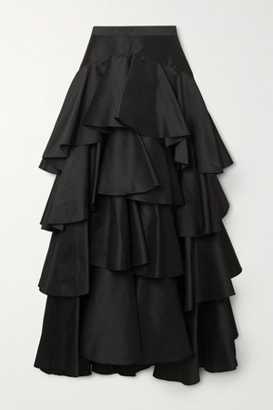 Black Tiered ruffled taffeta maxi skirt | Giambattista Valli | NET-A-PORTER