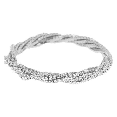 Silver Twisted Rhinestone Stretch Bracelet | Claire's US