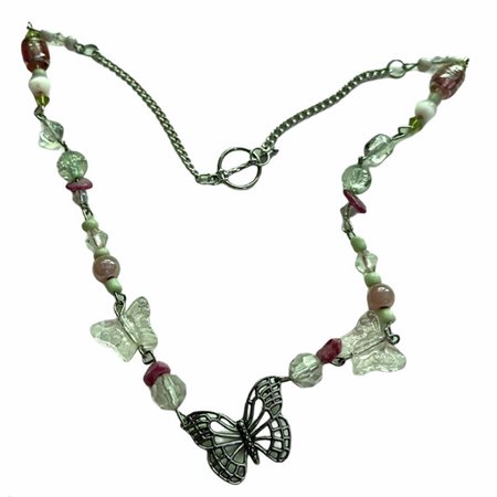 Handmade butterfly necklace 🦋 Pink, green, clear... - Depop