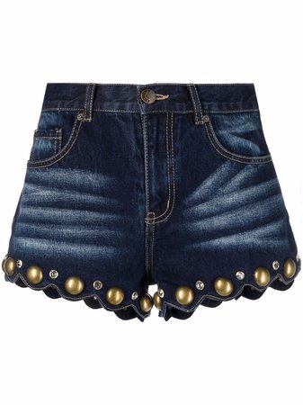AREA Crystal And Stud Embellished Mini Denim Shorts - Farfetch