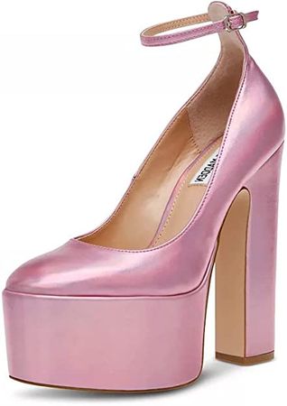 Amazon.com | Steve Madden Women's Skyrise Pump, Pink Iridescent, 8.5 | Platforms & Wedges