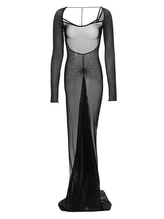 LaQuan Smith sheer mesh bustled gown