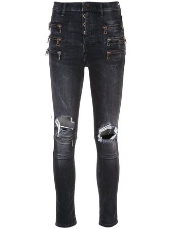 Shop black UNRAVEL PROJECT zipped knee holes skinny jeans with Express Delivery - Farfetch