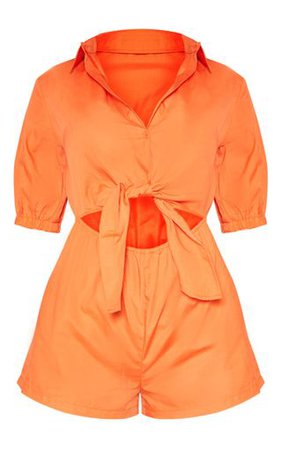 Orange Cut Out Shirt Detail Playsuit | PrettyLittleThing