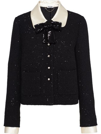 Miu Miu sequin-embellished tweed jacket black