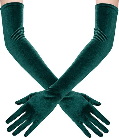 Amazon.com: BABEYOND Long Opera Party Gloves 1920s Flapper Velvet Stretchy Elbow Gloves (Dark Green) : Clothing, Shoes & Jewelry