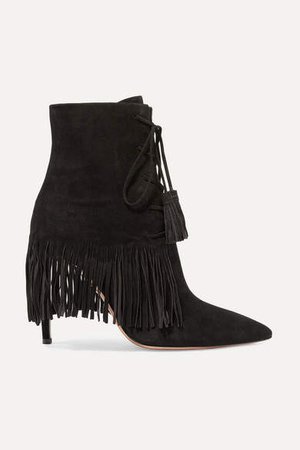 Mustang 105 Fringed Suede Ankle Boots - Black