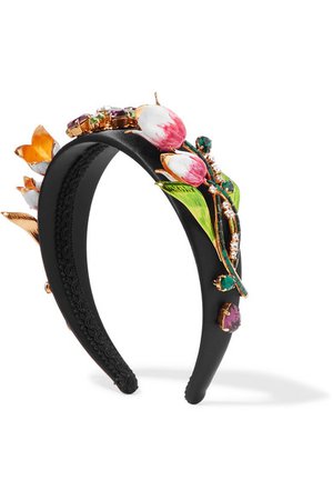 Dolce & Gabbana | Gold-tone, enamel and Swarovski crystal-embellished satin headband | NET-A-PORTER.COM