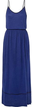Shirred Linen Maxi Dress - Blue
