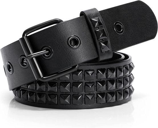 XZQTIVE Studded Belt Punk Rivet Belt Punk Leather Belt for Women/Men (Black, Fit Pant 31-36 inch) at Amazon Women’s Clothing store