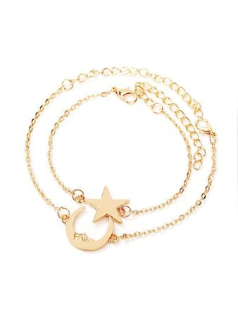 Star & Moon Design Chain Bracelet Set 2pcs