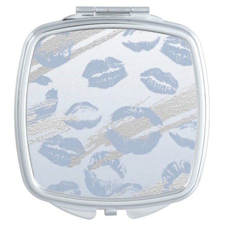 Blue Cashmere Kisses with Silver Foil Brushstrokes Compact Mirror | Zazzle.com