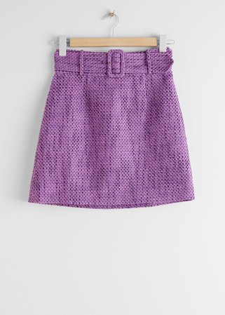 Belted Tweed Mini Skirt - Purple Tweed - Mini skirts - & Other Stories