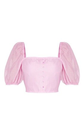 Pastel Pink Organza Sleeve Button Detail Blouse
