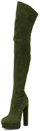 Amazon.com | FSJ Sexy Thigh High Long Boots Over The Knee Platform Thick High Heels Stretch Shoes Size 8 Olive Green | Shoes