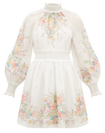 Zinnia floral-print shirred ramie dress - £562