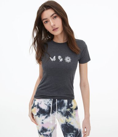Butterfly Rose Sun Flocked Graphic Tee