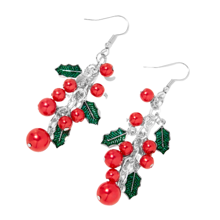 Claire's Red Holly Bells 3" Drop Earrings
