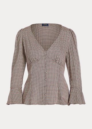 Checked Cotton-Blend Blouse