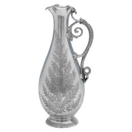 Naturalistic Victorian Antique Sterling Silver Wine Ewer with Dragon Handle For Sale at 1stDibs