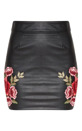 BLACK FAUX LEATHER EMBROIDERED ROSE MINI SKIRT.jpg (740×1180)