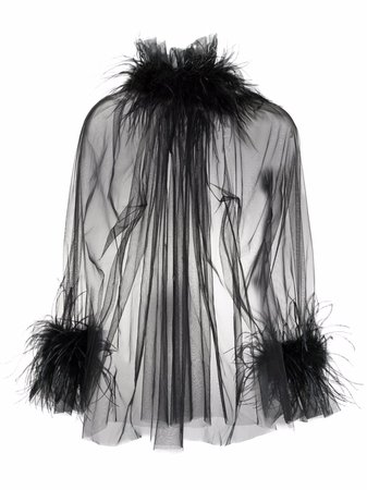Styland sheer feather-trimmed blouse - FARFETCH