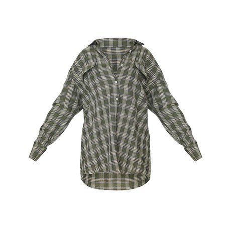 PRETTYLITTLETHING Forest Green Checked Oversized Shirt