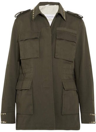 The Rockstud Oversized Cotton-twill Parka - Army green