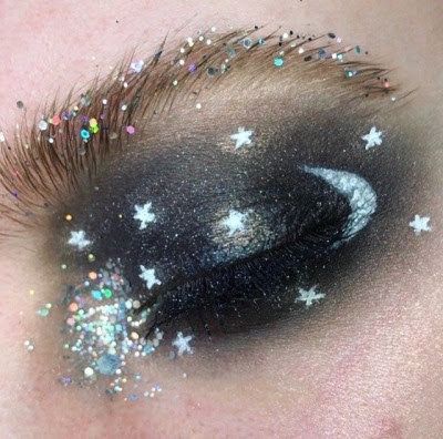 space makeup eyeshadow glitter stars moon black silver