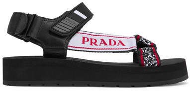 Logo-detailed Leather, Canvas And Rubber Sandals - Black