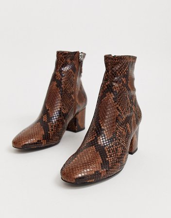 ALDO Brown Snake Sock Mid Heel Boot | ASOS