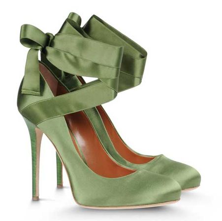 Alberta Ferretti green satin ribbon-tie satin pumps > Shoeperwoman