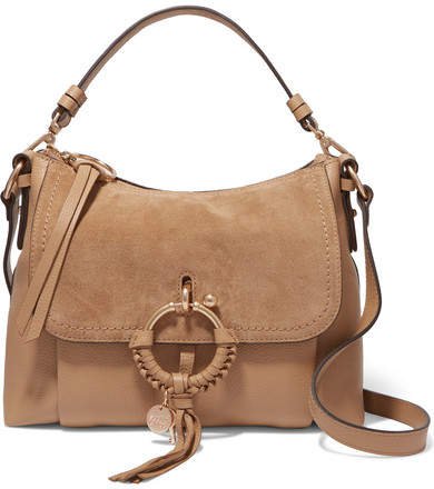 Joan Small Suede And Textured-leather Shoulder Bag - Beige