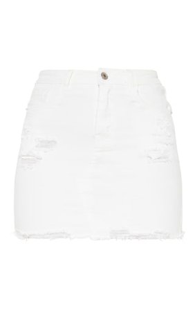 White Distressed Denim Stretch Skirt | Denim | PrettyLittleThing