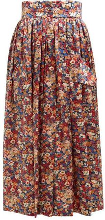 Visiting Floral Print Silk Charmeuse Midi Skirt - Womens - Orange Multi