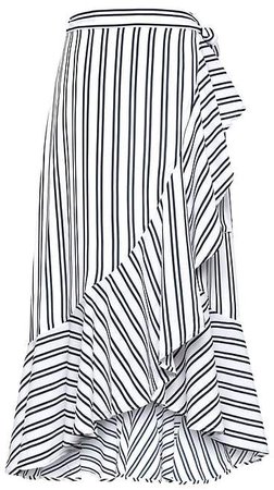 Stripe Ruffle Wrap Midi Skirt