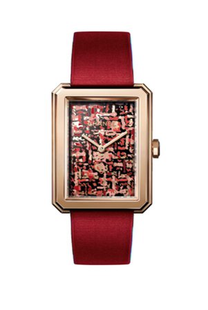 red tweed Chanel watch