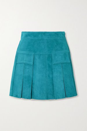 Turquoise Pleated suede mini skirt | Prada | NET-A-PORTER