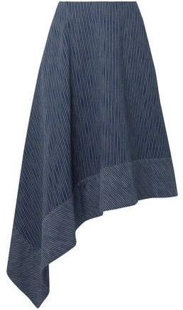 Asymmetric Striped Cotton Midi Skirt