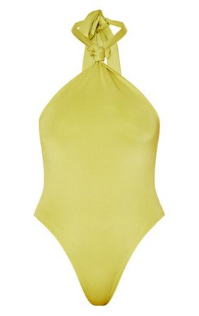 Olive Knot Halterneck Swimsuit | PrettyLittleThing