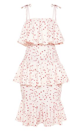 Pink Floral Print Ruffle Tiered Hem Midi Dress | PrettyLittleThing USA