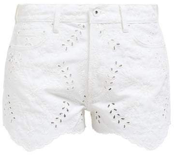 Off White Broderie Anglaise Embroidered Denim Shorts - Womens - White